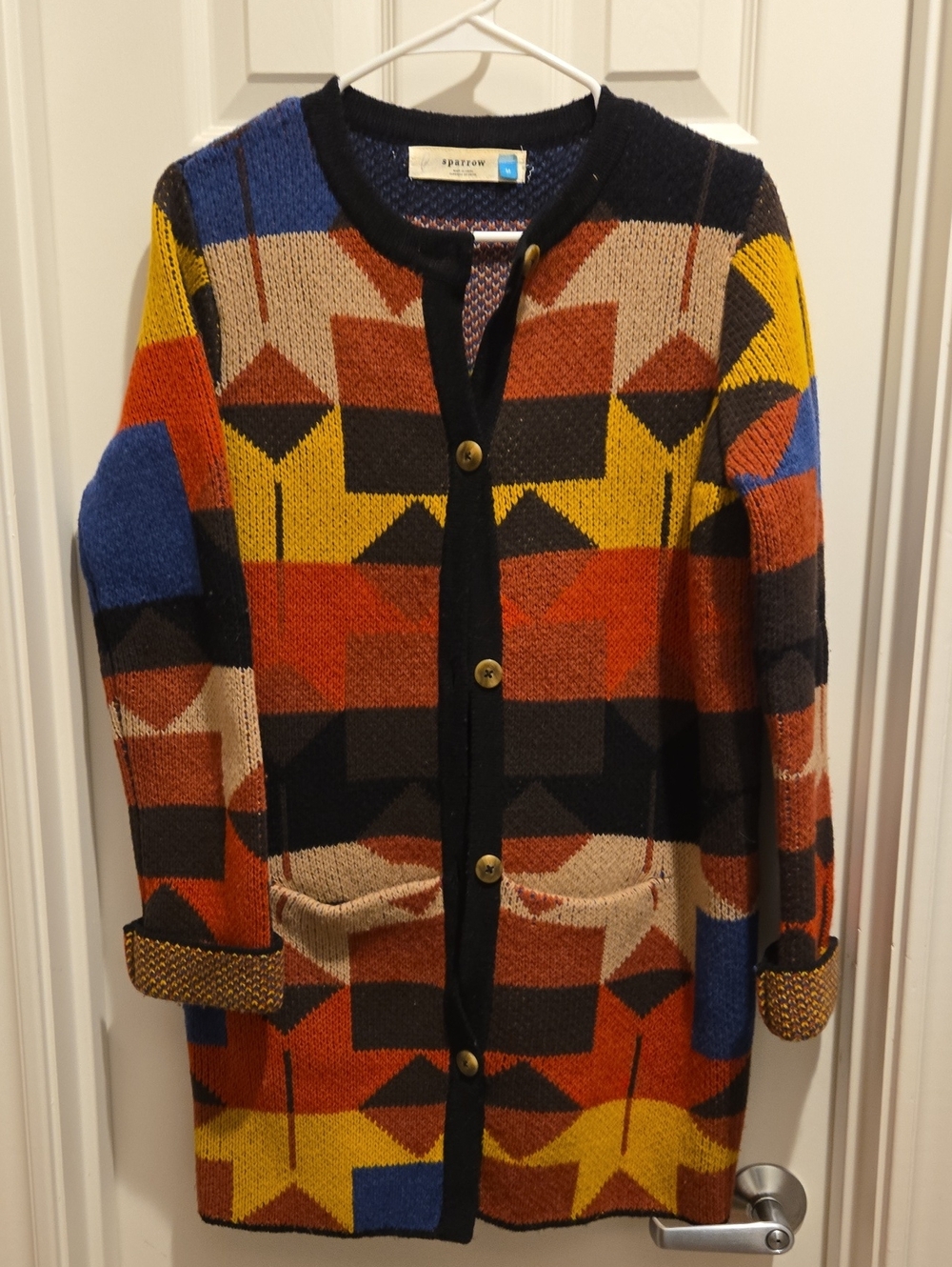 Anthropologie Sparrrow Multicolor Geometric Knit Coat